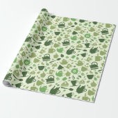 Groen theepatroon met theethema's cadeaupapier (Uitgerold)