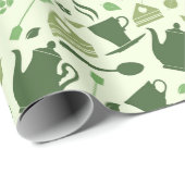 Groen theepatroon met theethema's cadeaupapier (Rol Hoek)