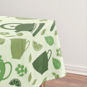 Groen theepatroon met theethema's tafelkleed