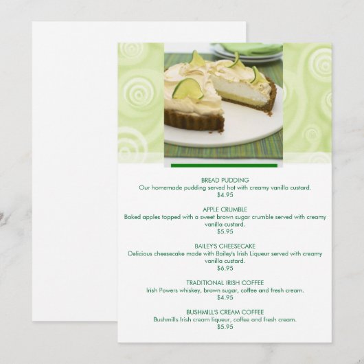 Groen thema aanpasbaar dessertmenu menu (Voorkant / Achterkant)