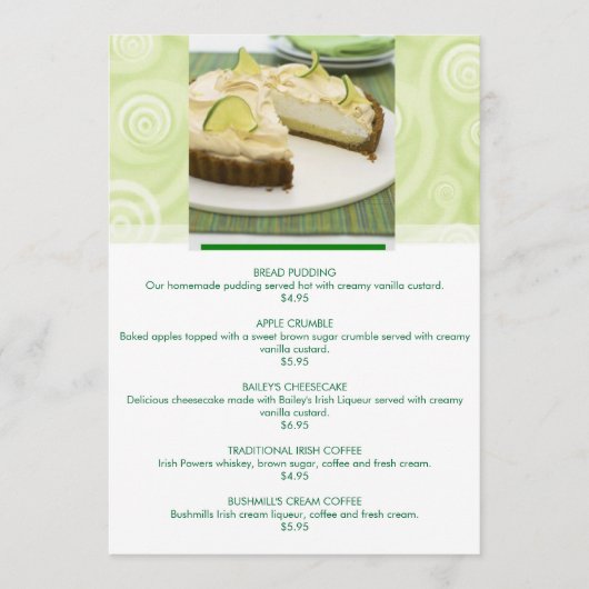 Groen thema aanpasbaar dessertmenu menu (Voorkant)
