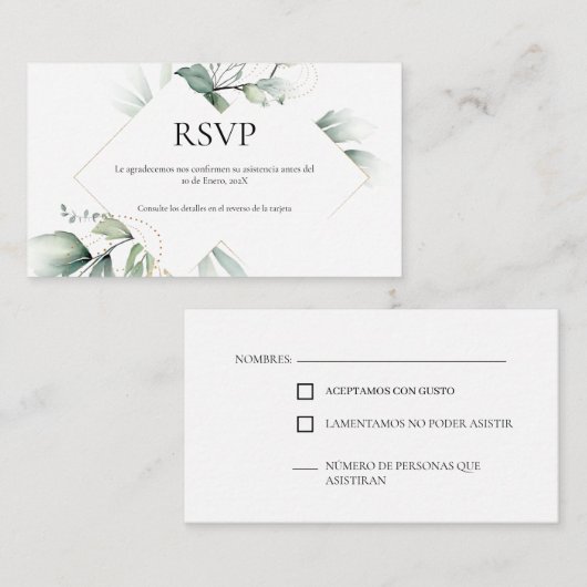 Groen thema Bruiloft RSVP Kaart (Voorkant / Achterkant)