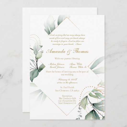 Groen thema bruiloft uitnodiging (Voorkant / Achterkant)