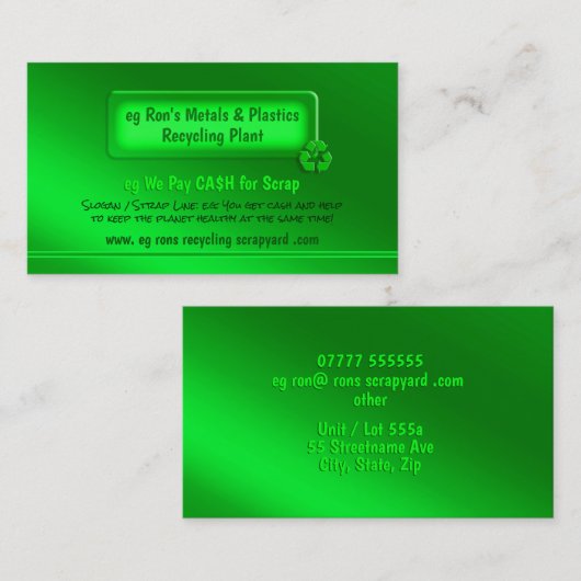 Groen thema - Schrapper/Recycling-Plant Visitekaartje (Voorkant / Achterkant)