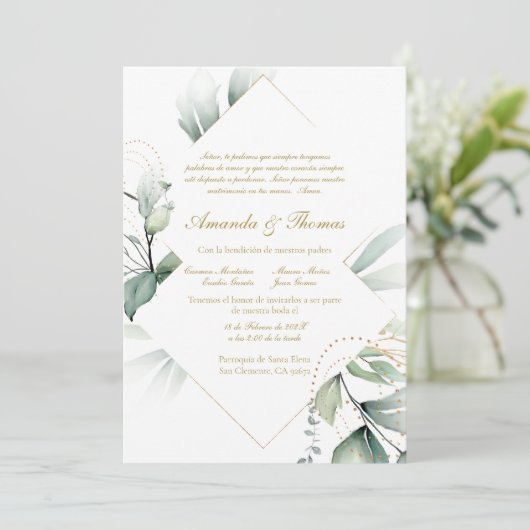Groen thema spaanse bruiloft uitnodiging (Staand voorkant)