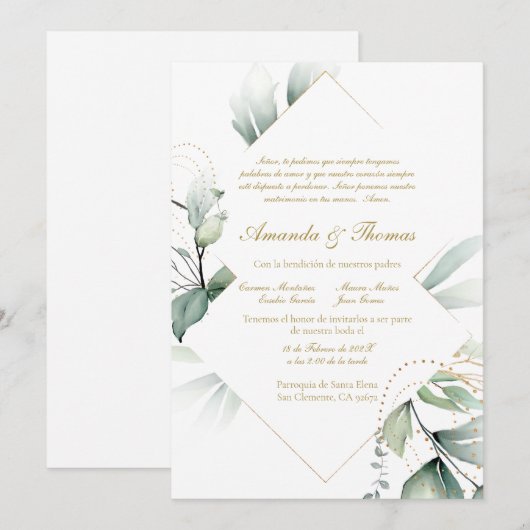 Groen thema spaanse bruiloft uitnodiging (Voorkant / Achterkant)