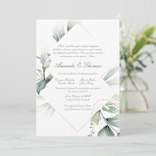 Groen thema spaanse bruiloft uitnodiging (Staand voorkant)