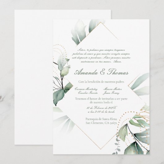 Groen thema spaanse bruiloft uitnodiging (Voorkant / Achterkant)