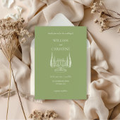 Groen Tijdloos Modern Script QR Code Wedding Kaart