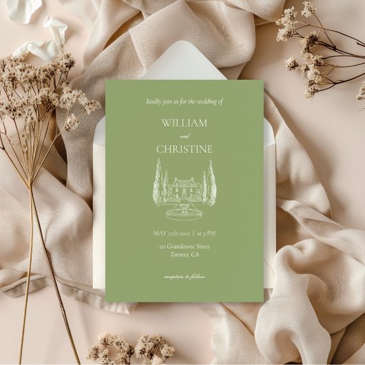 Groen Tijdloos Modern Script QR Code Wedding Kaart