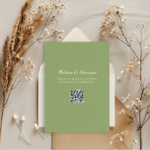 Groen Tijdloos Modern Script QR Code Wedding Kaart