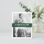 Groen Toen en Nu Fotocollage Afstuderen Aankondigingskaart (Staand voorkant)