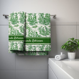  groen toile de jouy bedrukt bad handdoek