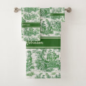  groen toile de jouy bedrukt bad handdoek (Insitu)
