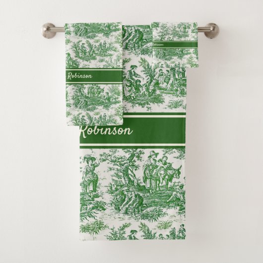  groen toile de jouy bedrukt bad handdoek (Insitu)