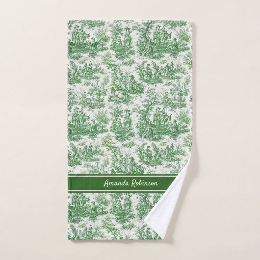  groen toile de jouy bedrukt bad handdoek (Handdoek)
