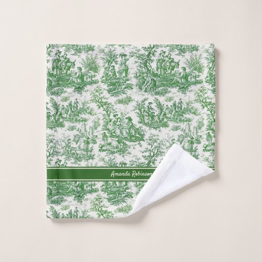  groen toile de jouy bedrukt bad handdoek (Wasdoekje)
