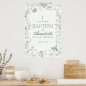 Groen Toile De Jouy Bloem Slagboom Welkom Bord voo Poster (Keuken)