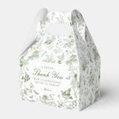 Groen Toile de Jouy Floral Dessert Favoriete Boxen Bedankdoosjes (Voorkant Zijde)