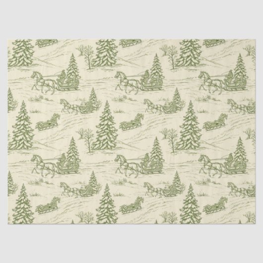 Groen toile kerst slee rit patroon tissuepapier (Voorkant)