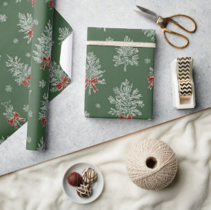 Groen Toile Kerstboom Patroon Cadeaupapier
