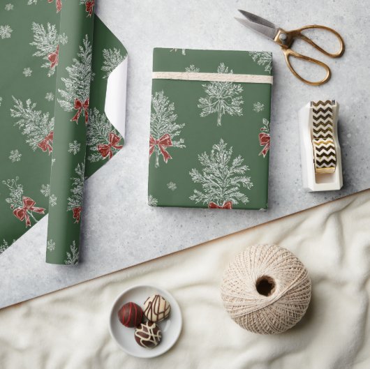 Groen Toile Kerstboom Patroon Cadeaupapier (Crafts)