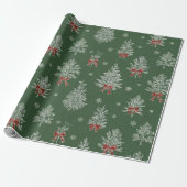 Groen Toile Kerstboom Patroon Cadeaupapier (Uitgerold)