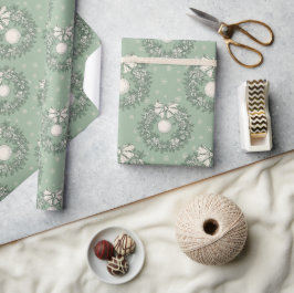 Groen Toile Kerstkrans Patroon Cadeaupapier