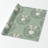 Groen Toile Kerstkranspatroon Cadeaupapier (Uitgerold)