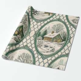 Groen Toile Landelijk Cottage Frame Roosterpatroon Cadeaupapier
