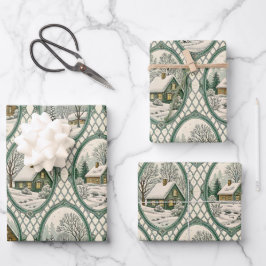 Groen toile landhuis frame roosterpatroon inpakpapier vel