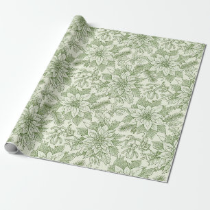 Groen toile poinsettia kerstpatroon (1) cadeaupapier
