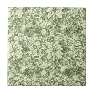 Groen toile poinsettia kerstpatroon tegeltje
