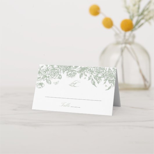Groen Toile Trouwgevouwen Place Card Chinoiserie Plaatskaartje (Voorkant)