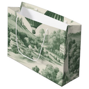Groen toilepatroon met vintage-hete-luchtballon groot cadeauzakje