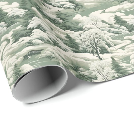 Groen toilet besneeuwd landschap cadeaupapier (Rol Hoek)