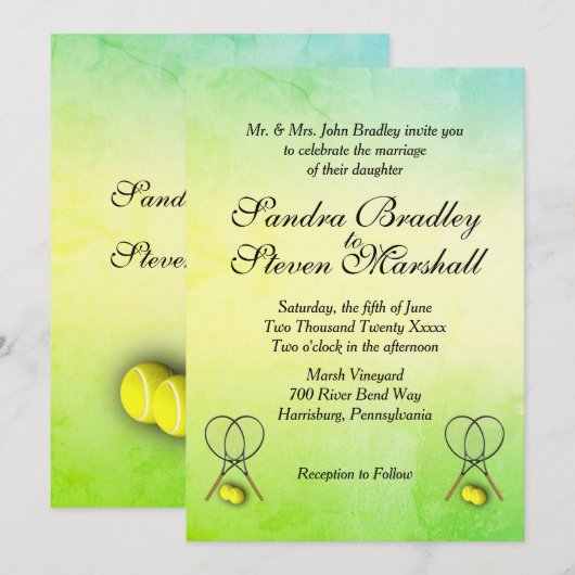 Groen tot geel Getextureerde Tennis Bruiloft Uitno Kaart (Voorkant / Achterkant)
