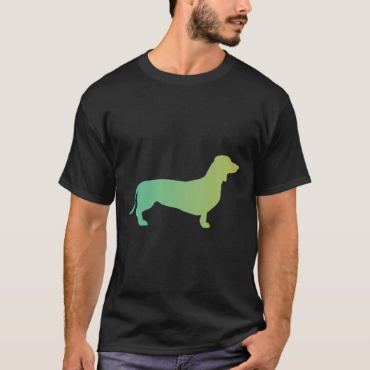 Groen tot geel gradiënt Dachshund T-shirt (Voorkant)