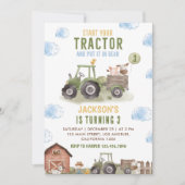 Groen Tractor Boerderij Verjaardagsfeest Kaart (Voorkant)