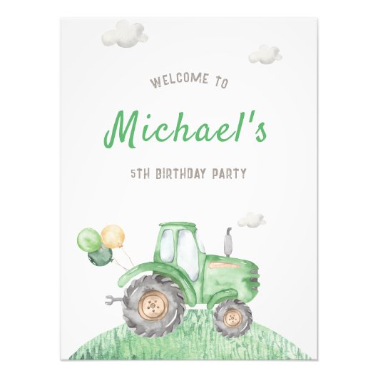 Groen Tractor Verjaardag Welkomstbord Foto Afdruk (Voorkant)