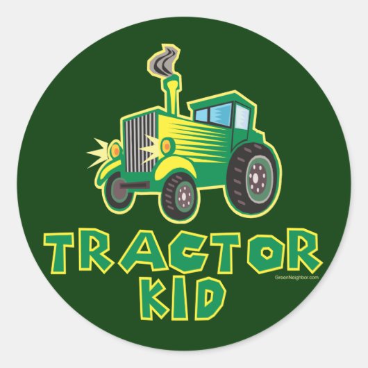 Groen tractorKind Ronde Sticker (Voorkant)