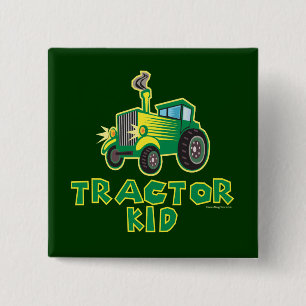 Groen tractorKind Vierkante Button 5,1 Cm