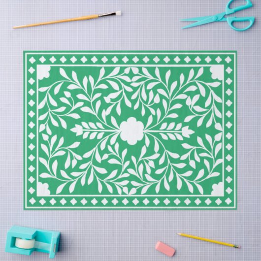 Groen Traditioneel Bot Inlegwerk Decoupage Papier (Craft)