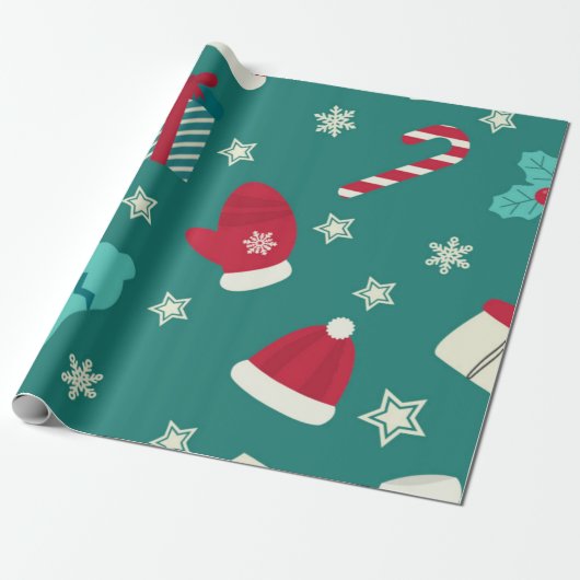 Groen traditioneel kerstpapier cadeaupapier (Uitgerold)