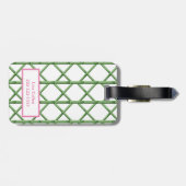 Groen Trellis Bamboe Patroon Monogram Bagagelabel (Achterkant horizontaal)