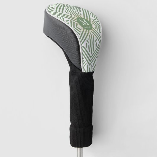 Groen Tribaal Patroon Monogram Golfheadcover (Schuin)