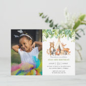 Groen Tribal Woodland Dieren Verjaardag Foto Kaart (Staand voorkant)