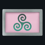 Groen triskele Oude Keltische symbool roze Gesp<br><div class="desc">Groen Trisaksymbool. Het symbool Tris of Triskelion bestaat uit drie onderling vergrendelde spiraaltjes of drie armen alsof het vanuit het midden beweegt. Dit Keltische symbool van beweging of actie vertegenwoordigt de drie werelden; de hemelse,  fysieke,  en spirituele.</div>