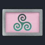 Groen triskele Oude Keltische symbool roze Gesp<br><div class="desc">Groen Trisaksymbool. Het symbool Tris of Triskelion bestaat uit drie onderling vergrendelde spiraaltjes of drie armen alsof het vanuit het midden beweegt. Dit Keltische symbool van beweging of actie vertegenwoordigt de drie werelden; de hemelse,  fysieke,  en spirituele.</div>