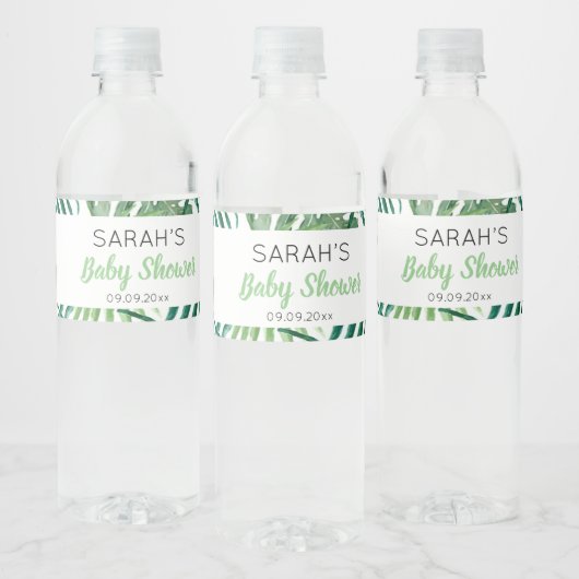 Groen Tropisch Blad Baby shower Favor Waterfles Etiket (Flessen)